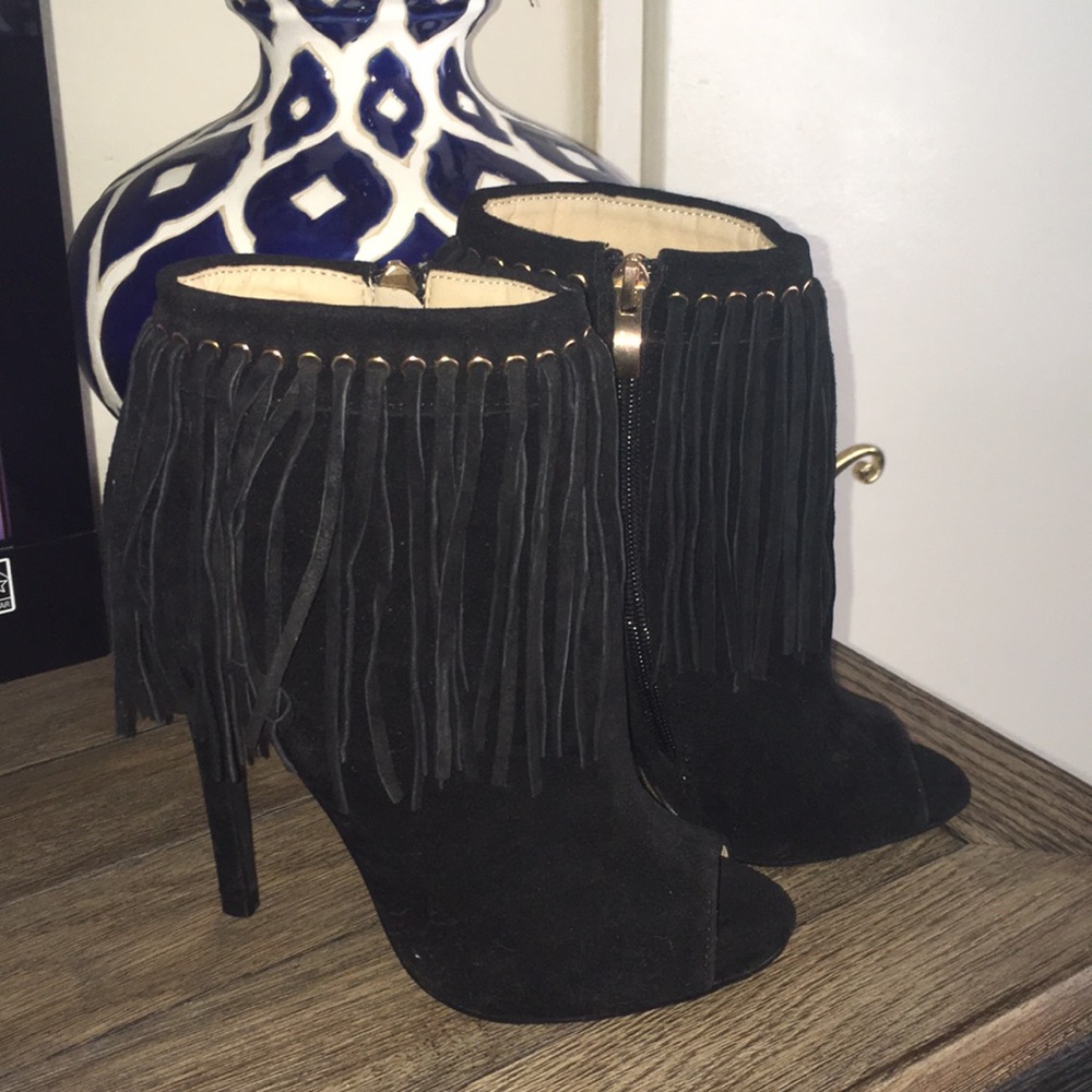 Suede fringe booties